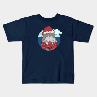 Christmas Walrus with Holiday Sweater and Santa Hat Kids T-Shirt